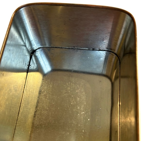 Vintage Village Art Litho Tin Box Brown Green Silver White House Trees Horses - Picture 11 of 15